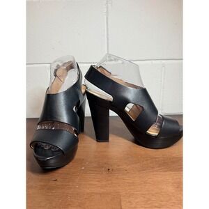 MICHAEL KORS Carla Black Leather Platform Slingback Block Heels Women's Size 7.5